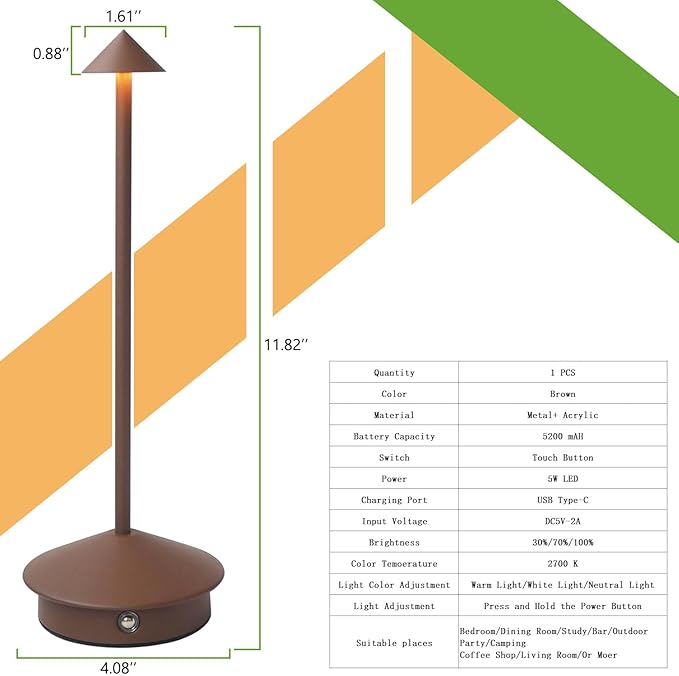 Cordless LED Table Lamp, Rechargeable 5200mAH Battery Operated Lamp - Image 3