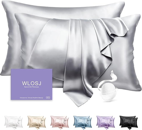100% Silk Pillow Cases 2 Pack King Size Mulberry Silk Pillowcase Set of 2 by WLOSJ