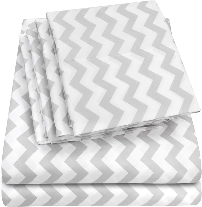Queen Sheets Chevron Grey- 6 Piece 1500 Supreme Collection Fine Brushed by SweetHomeCollection