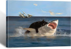 BFKDKG Framed Black Cat Wall Art, Funny Quirky Cat and Shark Pictures Canvas - Image 2