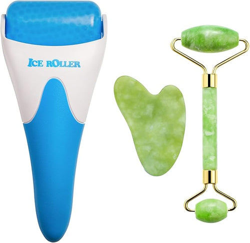 AECW 3-in-1 Natural Stone Jade Roller and Gua Sha Set by AECW