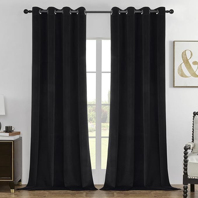 Joydeco Black 100% Blackout Curtains 120 Inch 2 Panels, Luxury Thermal by JOYDECO