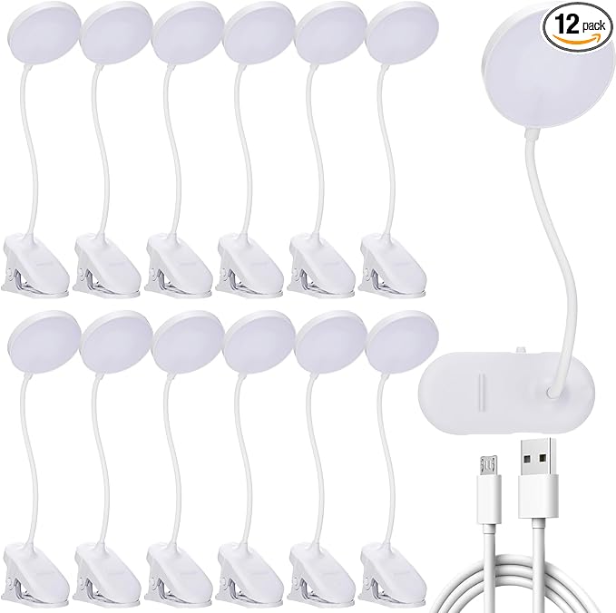 Retisee 12 Pcs Clip on Lamp Bulk LED Reading Light Book Lamp Clamp by Retisee