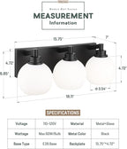 Bathroom Light Fixtures, 3-Light Matte Black Vanity Light, Modern Wall Sconces - Image 3