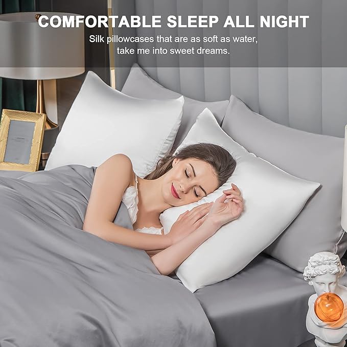 Mulberry Silk Pillowcase for Hair and Skin, Standard Size Cooling Silk Pillow - Image 4