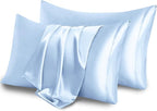 Aormenzy Satin Pillow Cases for Women Queen Size Set of 2, Baby Blue Satin - Image 6