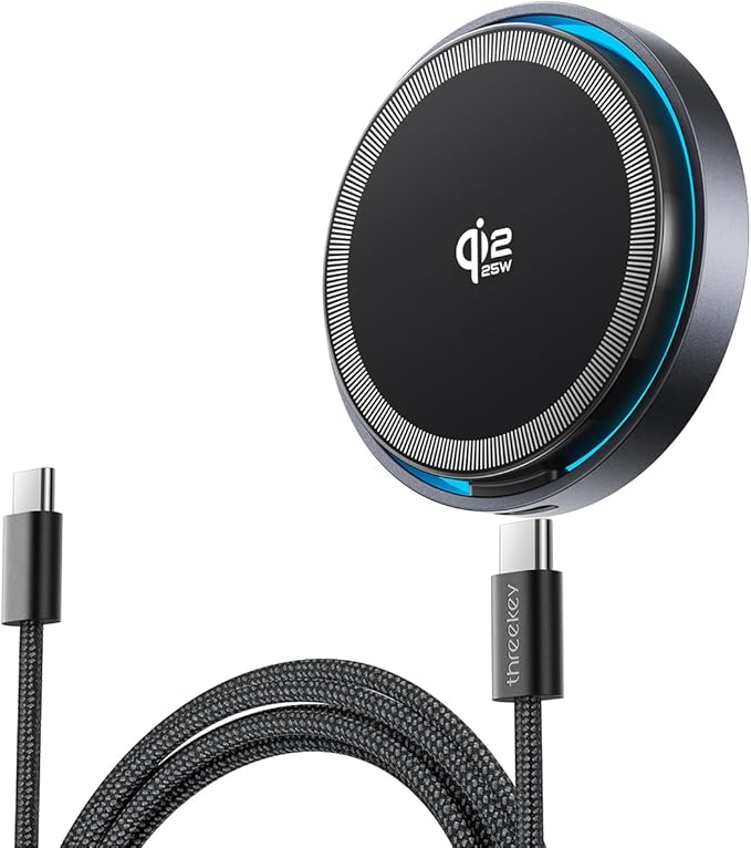 THREEKEY for MagSafe Charger, 2 Pack Qi2 25W Fast Charging Pad by THREEKEY