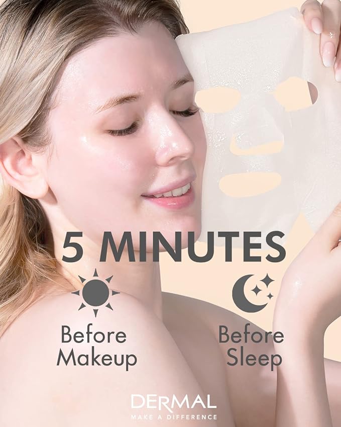 DERMAL A+B Korea Collagen Essence Full Face Facial Mask Sheet 32 Full Color SET - Image 7