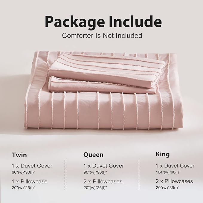 WARMDERN Pink Tufted Duvet Cover Set Queen Size, Striped Textured Duvet Cover - Image 6