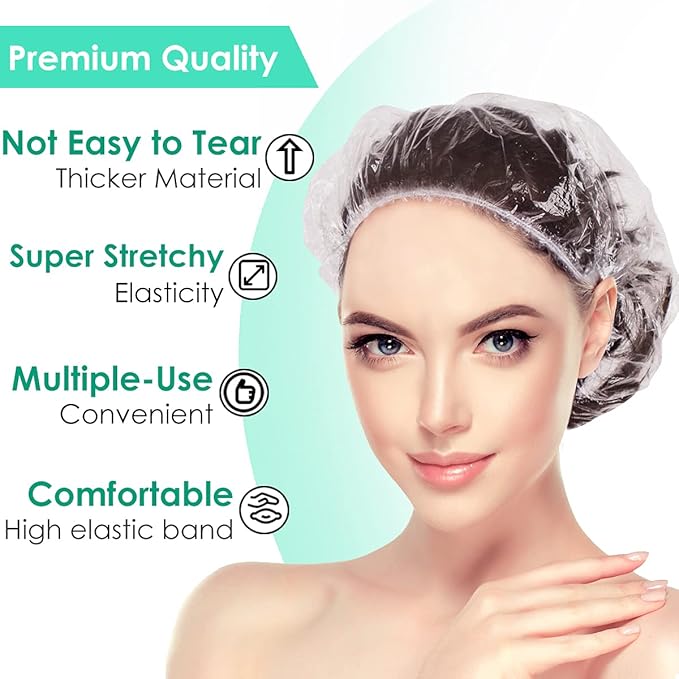 Keeygo Disposable Shower Caps 50 PCS Bath Caps Clear Waterproof Plastic Wraps - Image 4