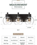 Bathroom Light Fixtures, 3-Light Matte Black Vanity Light, Modern Wall Sconces - Image 2