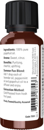 NOW Essential Oils, Grapefruit Oil, Sweet Citrus Aromatherapy Scent, Cold - Image 2