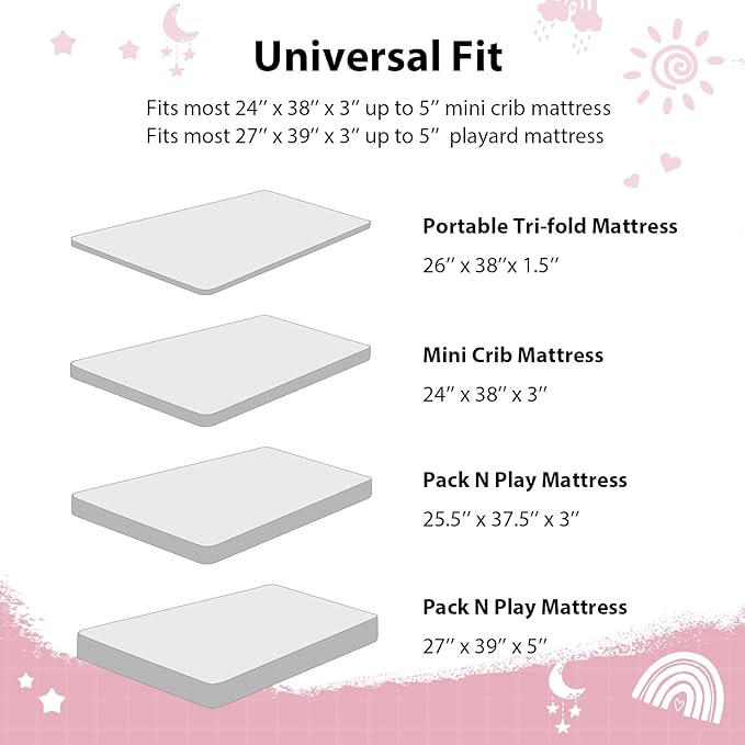 Baby Mini Crib Sheets Girl, Portable 38”x26” Pack and Play Sheets Fitted - Image 8