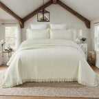Brandream Cream Yellow White Quilt Set Queen Size Cotton Matelasse Bedding by Brandream