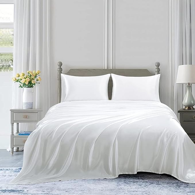Homiest White Satin King Size Luxury Flat Sheet - Image 5