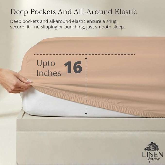 Linen Home 100% Cotton Percale Weave Fitted Sheet, Full Size, Brushed Rose - Image 2