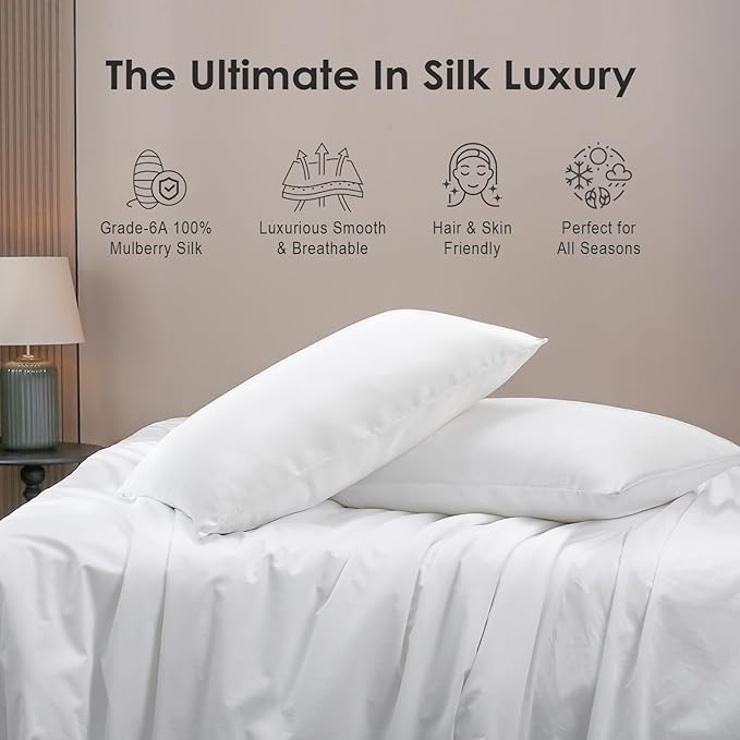 Cobnom Mulberry Silk Pillowcase Set, 600 Thread Count, Breathable - Image 2