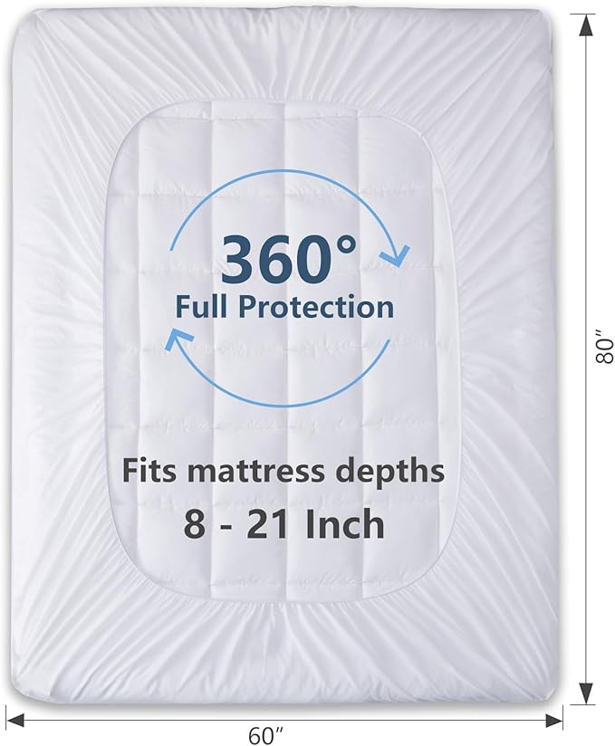 CozyLux Queen Size Mattress Pad Pillow Top Cotton Cooling Mattress Topper 8-21" - Image 4