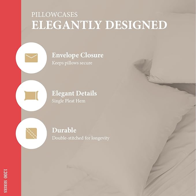 100% Egyptian Cotton Pillow Cases Standard/Queen Size Set of 2 - Image 4