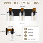 3-Light Farmhouse Bathroom Light Fixtures, Rustic Sconces Wall Lighting - Image 2