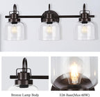 Bronze Bathroom Vanity Lights, 3-Light Vanity Light Fixtures - Image 2