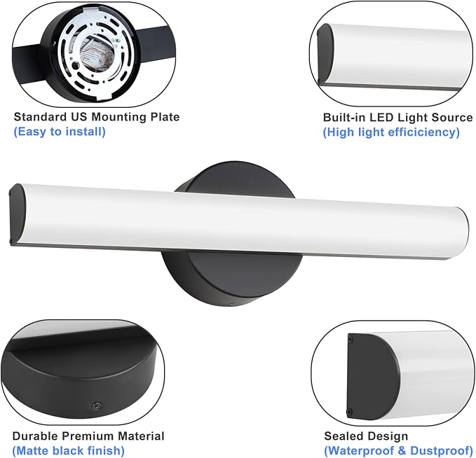 FOLKSMATE Modern Dimmable LED Vanity Light Bar Lighting Fixtures, 15.9 Inch LED - Image 2
