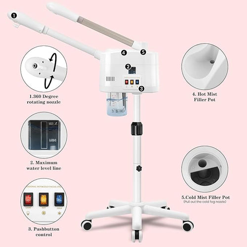 2 in 1 Facial Steamer with Cold & Hot Mist, Professional Face Steamer with - Image 2