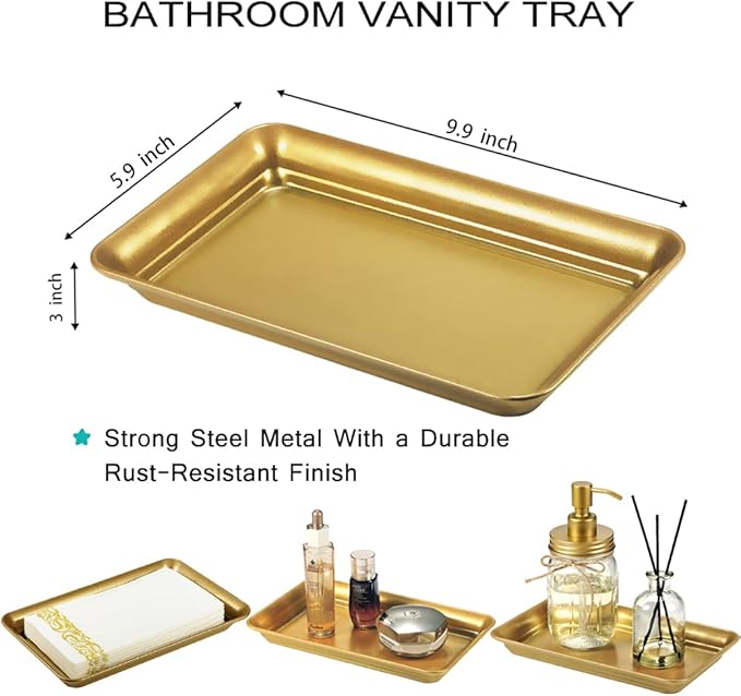 SheeChung Vintage Farmhouse Decor Metal Vanity Tray, Countertop Guest Hand - Image 4