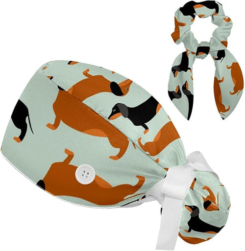 Adjustable Brown Dachshund Dog Blue Surgical Scrub Cap by otnrnondcl