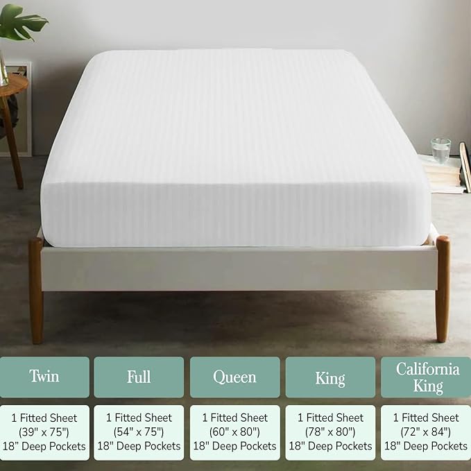 Feather & Stitch 1 Piece Fitted Sheet Queen Size, 100% Cotton Damask Sateen - Image 6