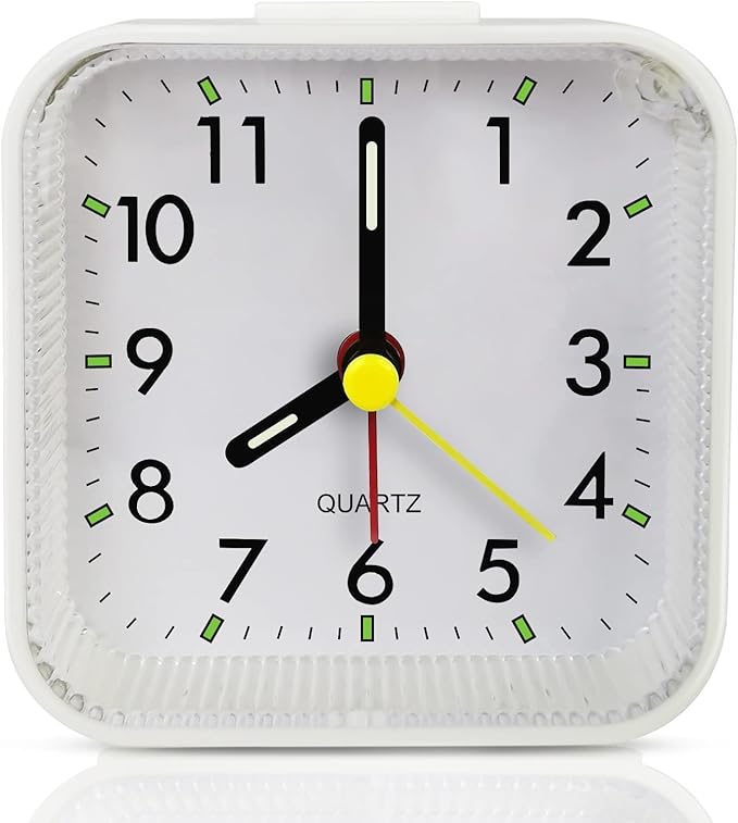 Lamisola Small White Kids Desk Battery Alarm Clock, Analog Travel Clock by AlarmClock