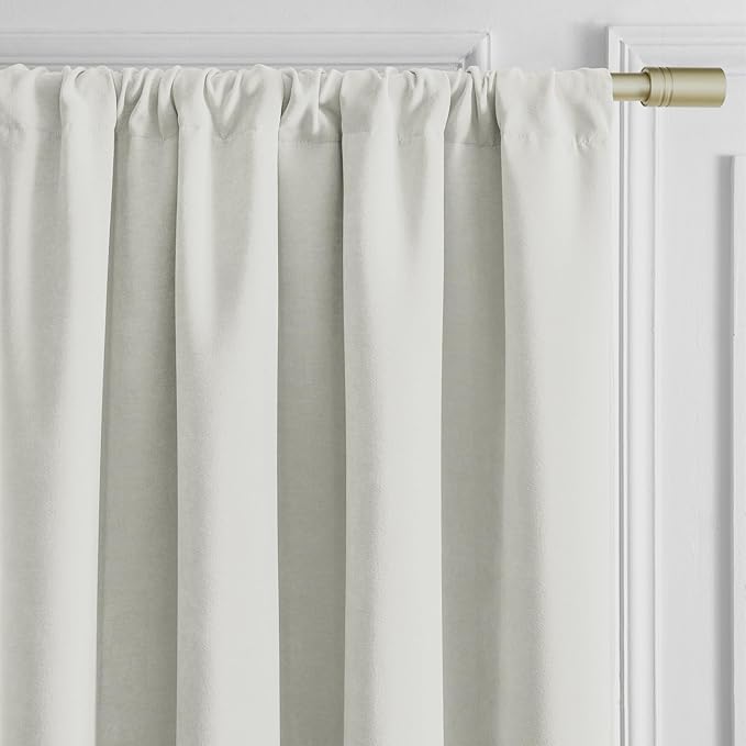 Joydeco Vanilla Grey Velvet Curtains 96 Inches 2 Panels, Luxury Thermal - Image 5