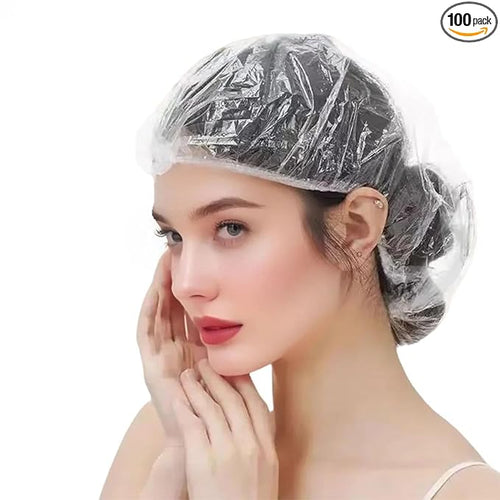 100PCS Disposable Shower Caps, Plastic Clear Hair Cap Large Thick Waterproof by SAOYOAS