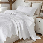 Brandream White Quilt Set King Size Quilt Bedding Set Cotton Luxury Matelasse - Image 2