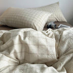 PinkMemory Beige Gingham Duvet Cover Bedding Queen 100% Washed Cotton Vintage - Image 4