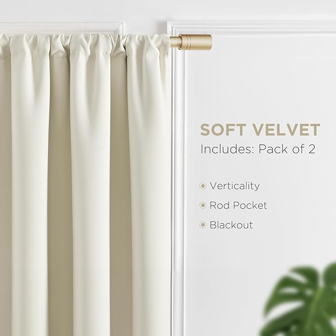 Joydeco White Velvet Curtains 90 Inches 2 Panels, Luxury Thermal Insulated Soft - Image 3
