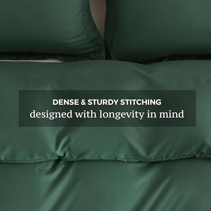 JSD Hunter Green Duvet Cover Set Queen Size, 3 Piece Duvet Cover - Image 5