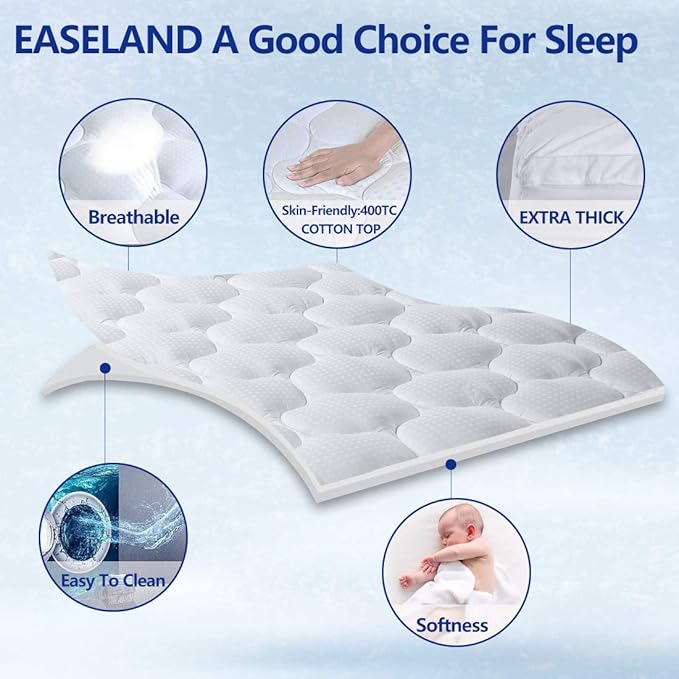 EASELAND King Size Mattress Topper Pillow Top Mattress Cover Quilted Fitted - Image 2