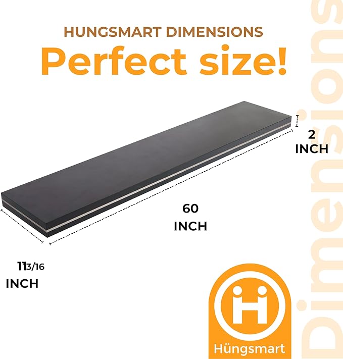 HÜNGSMART 60 Inch Wooden Floating Shelf – Supports 300lbs – 11 13/16 inch Deep - Image 2