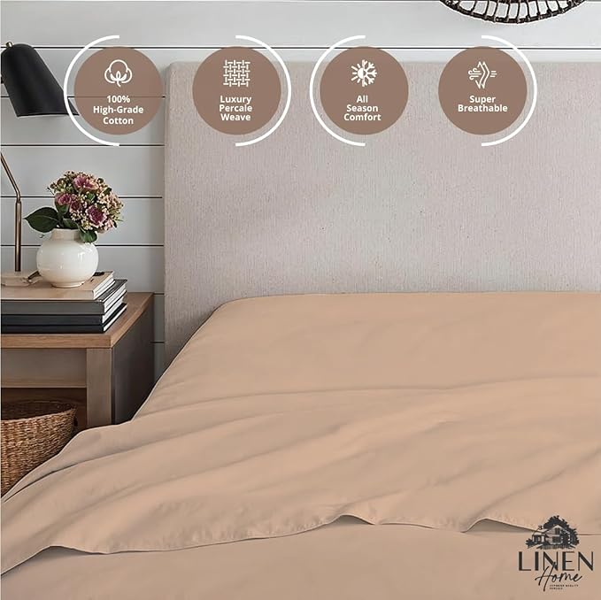 Linen Home 100% Cotton Percale Weave Fitted Sheet, King Size, Brushed Rose - Image 3