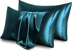 Aormenzy Satin Pillow Cases for Women King Size Set of 2, Dark Teal Satin - Image 6