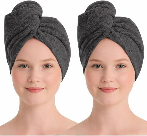 100% Turkish Cotton Hair Towel Wrap 2 Pack – Oeko-TEX Certified Quick Dry Turban by Seritaine