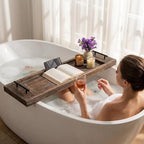 Hanobe Bathtub Tray Bath Caddy: Wood Tub Trays Table Extra Large Rustic Bathtub - Image 8