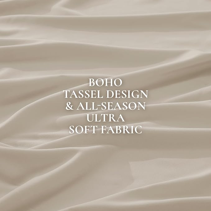Andency Oatmeal Comforter Set Twin Size, 2 Pieces Boho Tassel Lightweight - Image 9