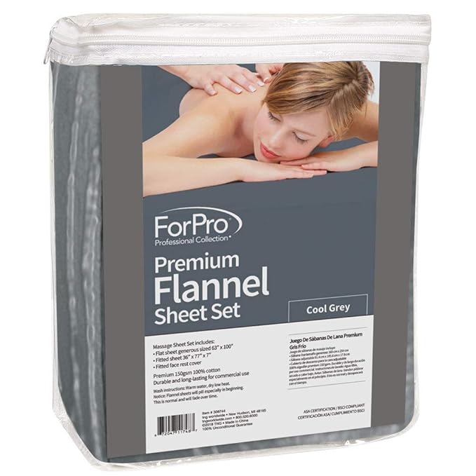ForPro Premium Flannel 3-Piece Massage Sheet Set, Cool Grey, Stain and - Image 2