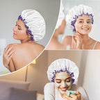 Aquior Shower Cap, Shower Cap for Women Reusable Waterproof, Large Bath Hair - Image 6