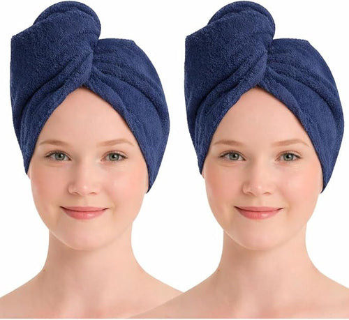 100% Turkish Cotton Hair Towel Wrap 2 Pack – Oeko-TEX Certified Quick Dry Turban by Seritaine