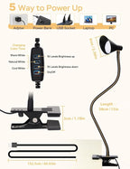 Clip on Light USB Reading Light, Eye Care Dimmable Reading Lamp 3 Color & 10 - Image 5