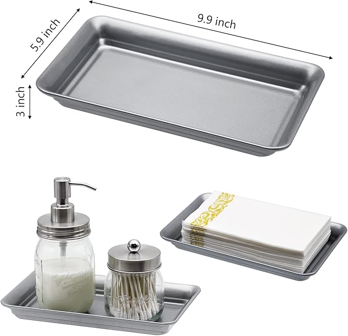 Vintage Farmhouse Decor Metal Vanity Tray, Countertop Guest Hand Towel Storage - Image 3