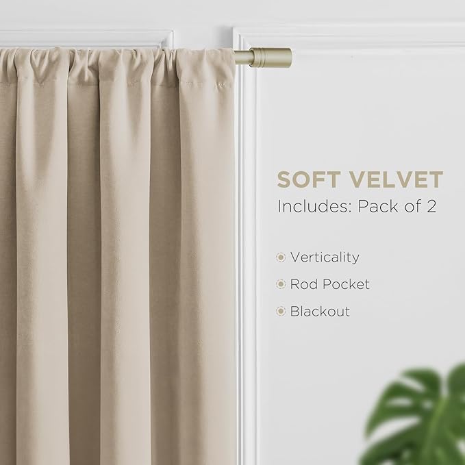 Joydeco Latte Coffee Velvet Curtains 84 Inches 2 Panels, Luxury Thermal - Image 3